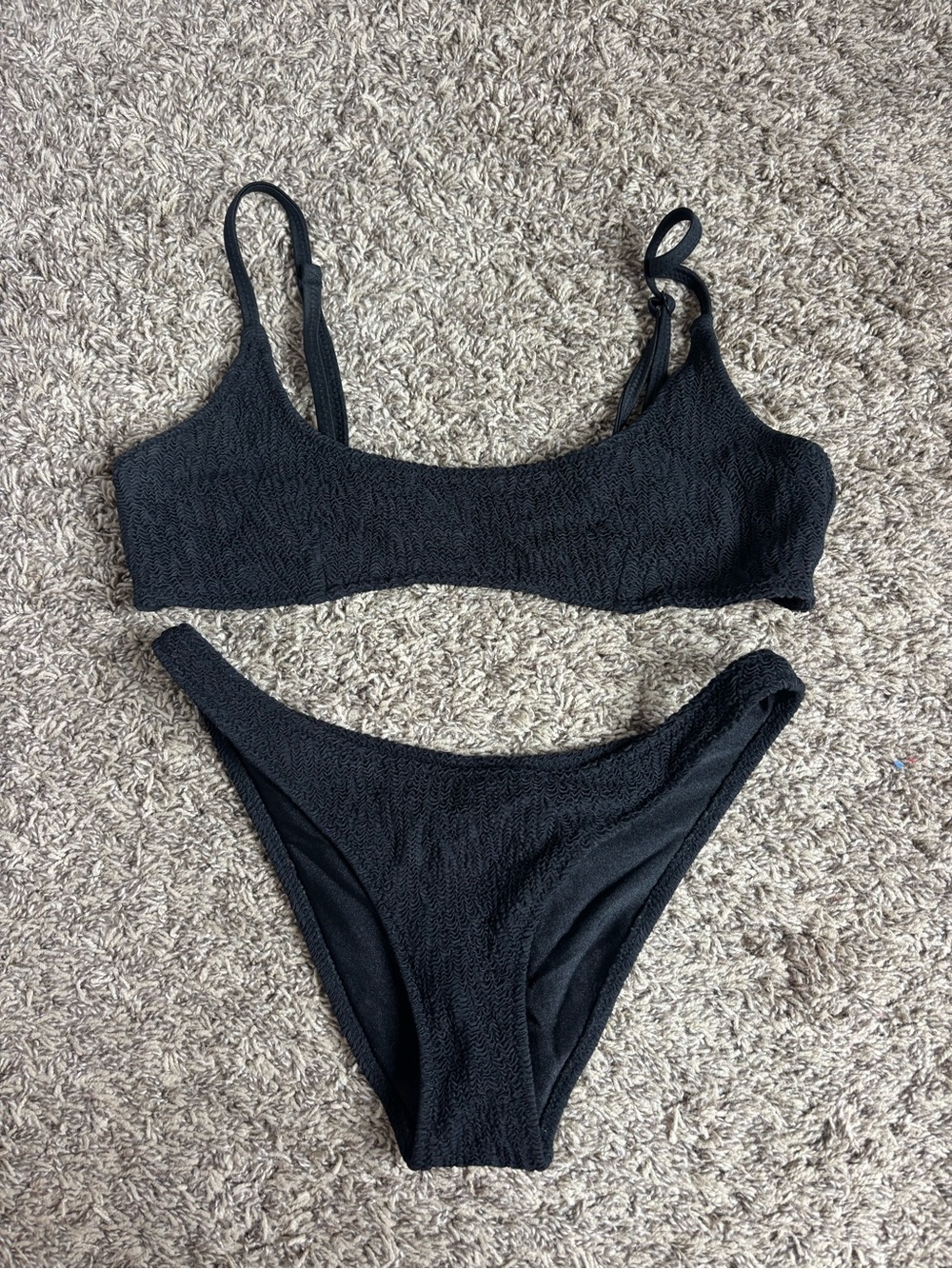 triangl swimwear Black Textured Bikini Top and Bottom